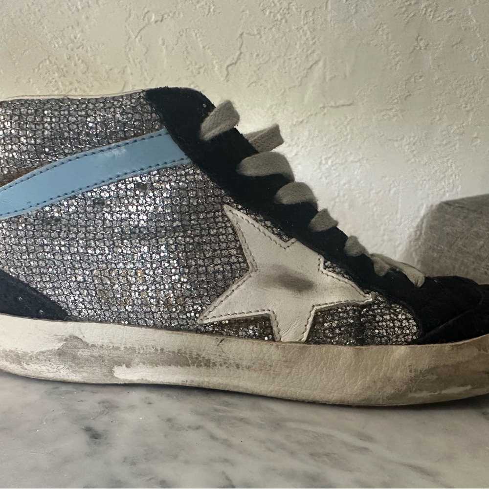 Golden Goose Silver Glitter Mid-Star Sneakers